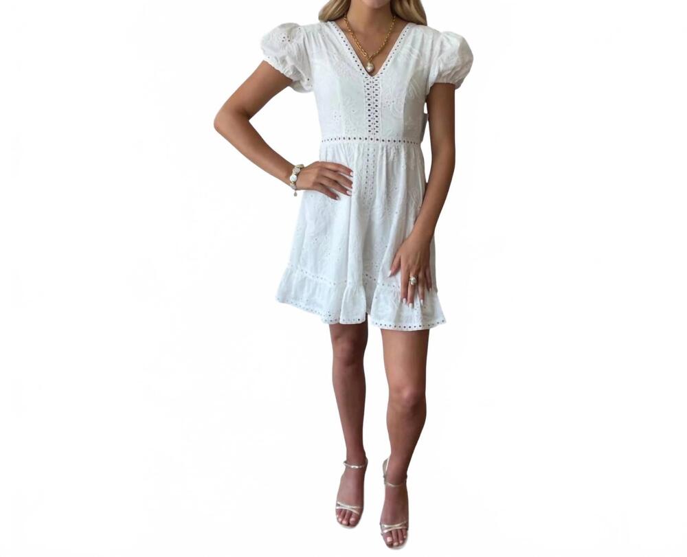 NEW HERSY eyelet mini dress in white